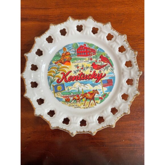 Vintage Kentucky 8" Souvenir Plate Featuring Iconic Landmarks, Reticulated - Picture 1 of 8